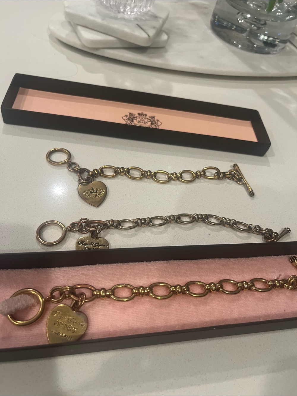 Juicy Couture Gold Tone Heart Charm Link Bracelet
